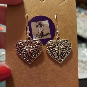Hand Crafted Heart Butterfly Earrings